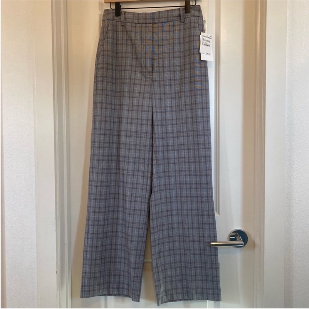 NWT Nordstrom wide leg pants ivory red British plaid 4 office business casual